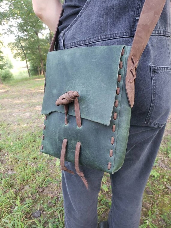 Green Leather Toggled Shoulder Bag - Bushcraft Haversack - Etsy