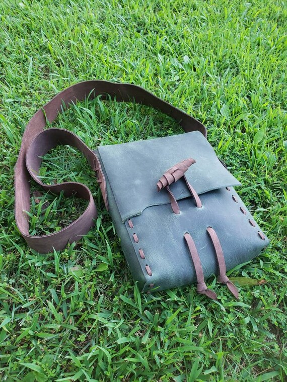 Green Leather Toggled Shoulder Bag - Bushcraft Haversack - Etsy