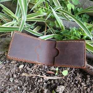 Cartera de piel cosida a mano de suave piel marrón engrasada y encerada, cartera de hombre, billetera, regalo, billetera, unisex