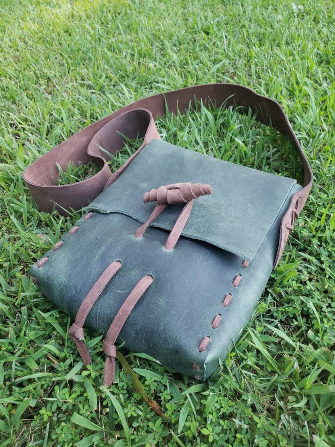 Green Leather Toggled Shoulder Bag - Bushcraft Haversack - Etsy