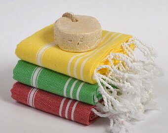 3 baby towels, head and hand towel, small towel, tea towel, red green yellow, kitchen towel, turkish towel