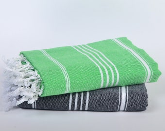 2 peshtemals, green & black, turkish towel, beach and bath  towel, cotton, quick dry, highly absorbent, tablecloth, throws, baby blanket,