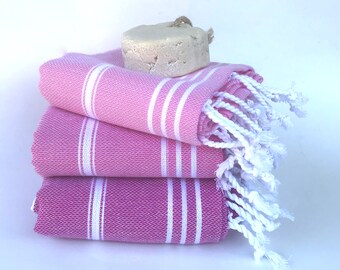 3 pink turkish towels, high quality cotton, kitchen towel, baby towel, tea towel, baby blanket, lightweight, guest towel, quick dry