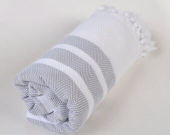 turkish towel, chevron beach towel, cotton, peshtemal, soft, easy to pack, quick dry, gray and white, lightweight, ideal for spa