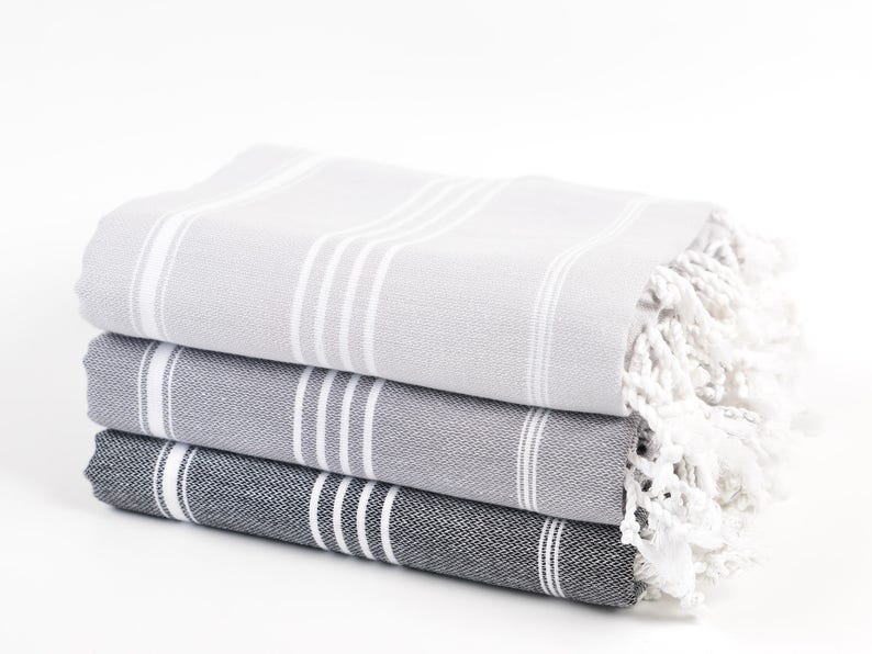2 turkish towels, gray black, great quality, light to pack, quick dry, highly absorbent bath towel, tablecloth, throws, hamam towel image 4