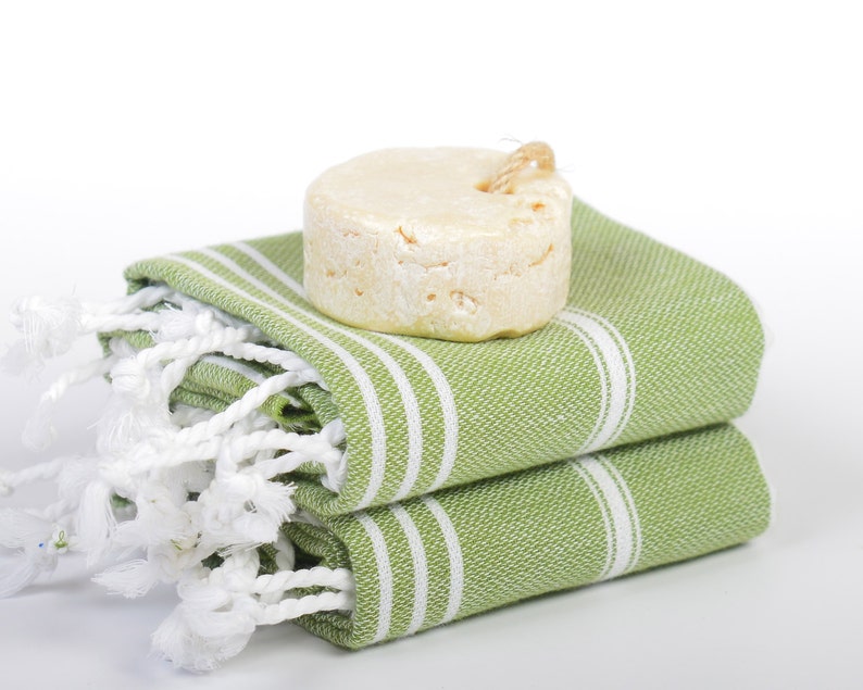 2 Kitchen Towels Turkish Towel Hand Head Green Image 0