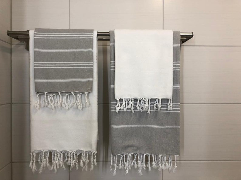 2 turkish towels, gray black, great quality, light to pack, quick dry, highly absorbent bath towel, tablecloth, throws, hamam towel image 5