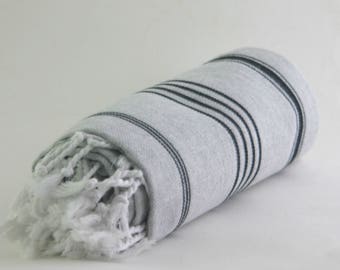 peshtemal vs. towel, turkish towel, quick dry, beach towel, gray & black, baby blanket, hammam towel, fouta towel, throw