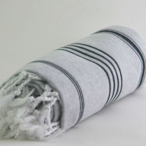 peshtemal vs. towel, turkish towel, quick dry, beach towel, gray & black, baby blanket, hammam towel, fouta towel, throw