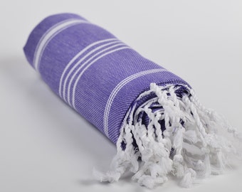 peshtemal, turkish towel,  great quality, 100% cotton, quick dry, light to pack, eco friendly, soft, blanket, beach towel, purple & white,