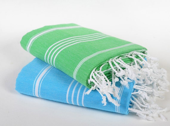 2 Peshtemals Turkish Towel Green And Turquoise Beach Towel High Quality Cotton Towel Hamam Towel Quick Dry Highly Absorbent Throws