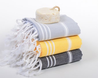 3 baby bath towels, tea towel set, kitchen towel, turkish towel, hand towel, baby blanket, baby beach towel, gray yellow black peshkir