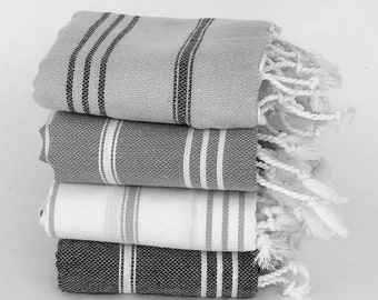 4 peshkirs set, turkish hand towel, grey, white and black, high quality cotton, baby towel, basic towel, quick dry, tea towel, kitchen towel