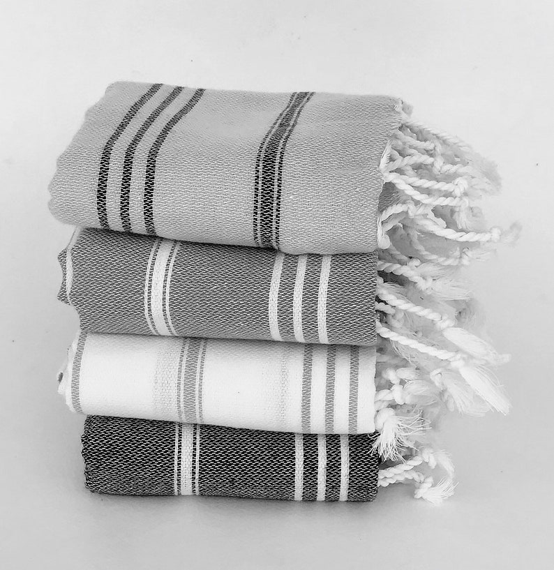 4 peshkirs set, turkish hand towel, grey, white and black, high quality cotton, baby towel, basic towel, quick dry, tea towel, kitchen towel image 1