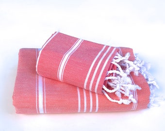 turkish towel, red, peshtemal and peshkir, bath and hand towel, 100% cotton, highly absorbent, soft, quick dry, tablecloth, eco friendly