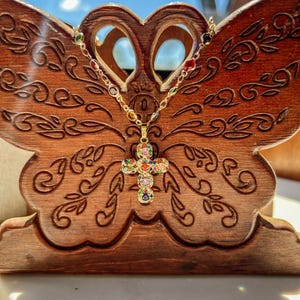 Gold Cross Necklace: Rainbow Cubic Zirconia Pendant, Dainty Religious Jewelry