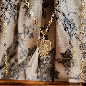 Gold Heart Pendant Necklace: Dried Flowers in Resin, Romantic Gift