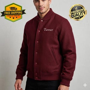 Chaqueta universitaria de lana granate de los Hollywood Knights personalizada / Chaqueta de cosplay de Tubby hecha a mano / Nombre personalizado