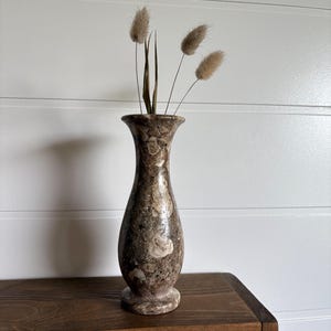 Vintage Polished Fossil Stone Bud Vase - Marble  Flower Vase, Minimalist