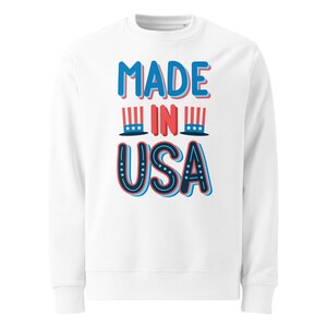 Moletom orgânico unissex com bandeira americana – Suéter patriótico dos EUA