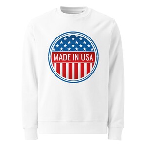 Moletom orgânico unissex com bandeira americana – Suéter patriótico dos EUA