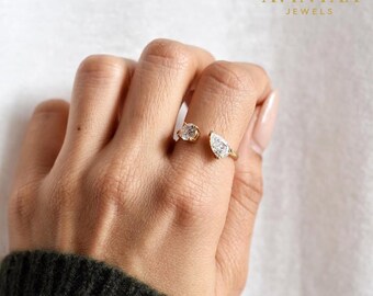 Toi Et Moi Moissanite Engagement Ring - Pear & Marquise Double Stone Ring In 9K/14K/18K Gold