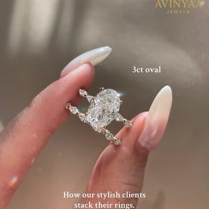 3 CT Oval Cut Lab Grown Diamond Ring Set | Hidden Halo Engagement Ring | Marquise Accent Wedding Band Set | Oval Diamond Bridal Ring Set