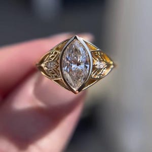 2CT Marquise Cut Diamond Ring in 18K Gold | Delicate Filigree Engagement Ring | Vintage Handmade Ring | Luxury Wedding Jewelry