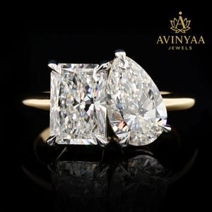 Toi Et Moi Ring | Pear and Radiant Cut Moissanite Engagement Ring | Double Stone Statement Ring | 14K Gold Wedding Gift for Her