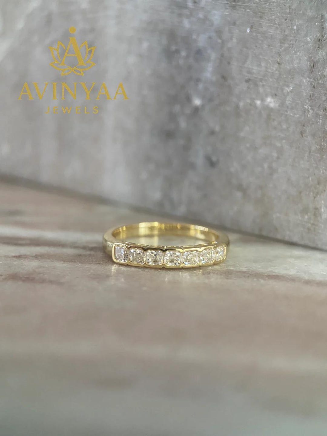 Asscher Cut Half Eternity Band | Dainty Gold Stacking Ring | Minimalist ...