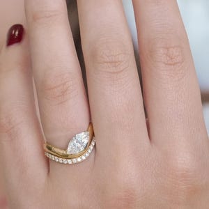 1.5 CT Marquise Lab Grown Diamond Ring Set | Sculptural Wave Band with Matching Diamond Curve | Unique Two Piece Bridal Ring Set