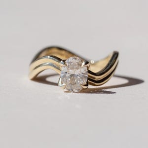 1.50 CT Oval Cut Diamond Double Wave Band Ring | Modern Fluid Gold Design with Sculptural Curves | Statement Solitaire Engagement Style