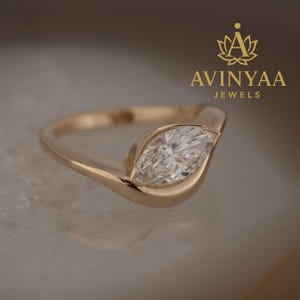 1.5 CT Marquise Wave Ring | Modern Bezel Set Diamond Ring | Sculptural Gold Band | Unique Engagement Ring | Bold Gift for Her