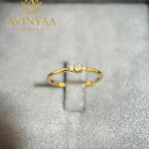 Minimalist Three-Stone Gold Ring | Dainty Everyday Ring for Women | Lightweight Stackable Ring | Petite Engagement Gift | Elegant Jewelry