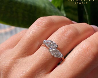 Toi Et Moi Moissanit Ring | Marquise Cut Zwei Stein Verlobungsring