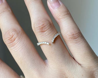 Wedding Stacking Band Ring | 14K Gold Minimalist Open Ring | Dainty Diamond Stackable Band | Modern Bridal Anniversary Gift