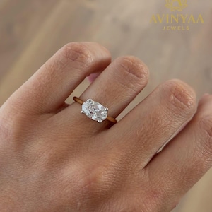 East West Oval Cut 1.5 CT Lab Grown Diamond Ring | IGI Certified Engagement Ring | Unique Solitaire Lab Diamond Ring | 14K Gold Wedding Ring