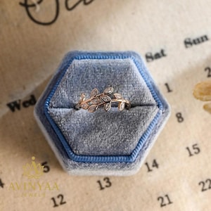 Nature-Inspired Leaf Diamond Ring | 14K Rose Gold Branch Band | Dainty Vine Ring for Women | Promise or Anniversary Gift