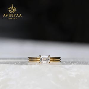 0.60CT East to West Emerald Cut Diamond Ring | Minimalist Gold Solitaire Engagement Ring | Unique Horizontal Emerald Ring for Her
