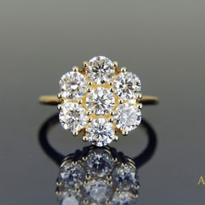 2.2 CT Round Cluster Diamond Ring | Floral-Inspired Gold Engagement Ring | Vintage Statement Ring with Brilliant Cut Stones