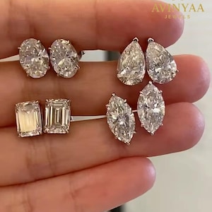 Kolczyki z diamentami laboratoryjnymi o masie 2,0 ct | Sztyfty z diamentami w kształcie serca w kształcie gruszki i owalu markizy | Minimalistyczne kolczyki ślubne ze złota 14-karatowego – prezent dla niej