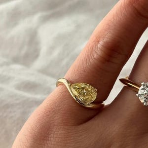 1 CT Fancy Yellow Pear Lab Grown Diamond Pinky Ring | Gold Bypass Pear Ring | Minimalist Statement Ring | Unique Engagement Gift for Her