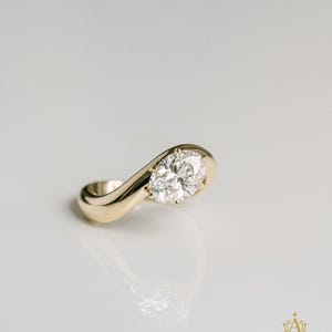 1 CT Marquise Cut Diamond Ring | Sculpted Wave Yellow Gold Solitaire Ring | Modern Artistic Engagement Ring for Her