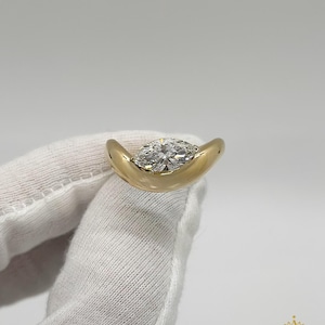 1.5 CT Marquise Diamond Bezel Ring | Modern Bold Yellow Gold Statement Engagement Ring | Unique Sculptural Ring for Her