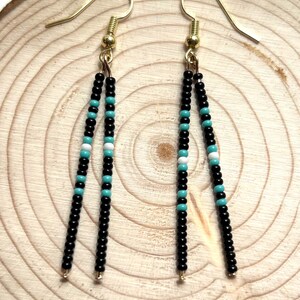 Seed Bead Dangle Earrings in colors: Black and Turquoise