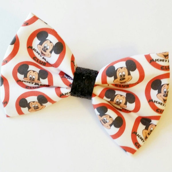 Disney Mickey Mouse Club Mouseketeer Inspired Disney Fabric Glitter Hair Bow. Perfect for Dress Up and Cosplay. For Adults, Kids