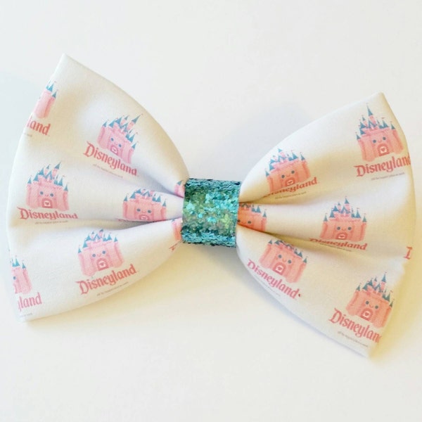 Disneyland Disney Parks Sleeping Beauty Castle Inspired Kawaii Fabric Glitter Hair Bow. Dress Up and Cosplay. For Adults, Kids