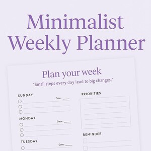Planificador semanal minimalista en PDF / Descarga digital sin fecha / Formato A4 y carta / Diseño motivacional