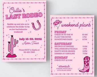 Last Rodeo Bachelorette Party Invitation, Cowgirl Bachelorette Weekend, Bachelorette Party, Cowgirl Party, Canva Editable Template