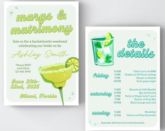 Margs and Matrimony Bachelorette Party Invitation, Bachelorette Party Invitation, Margs and Matrimony Weekend, Canva Editable Invite